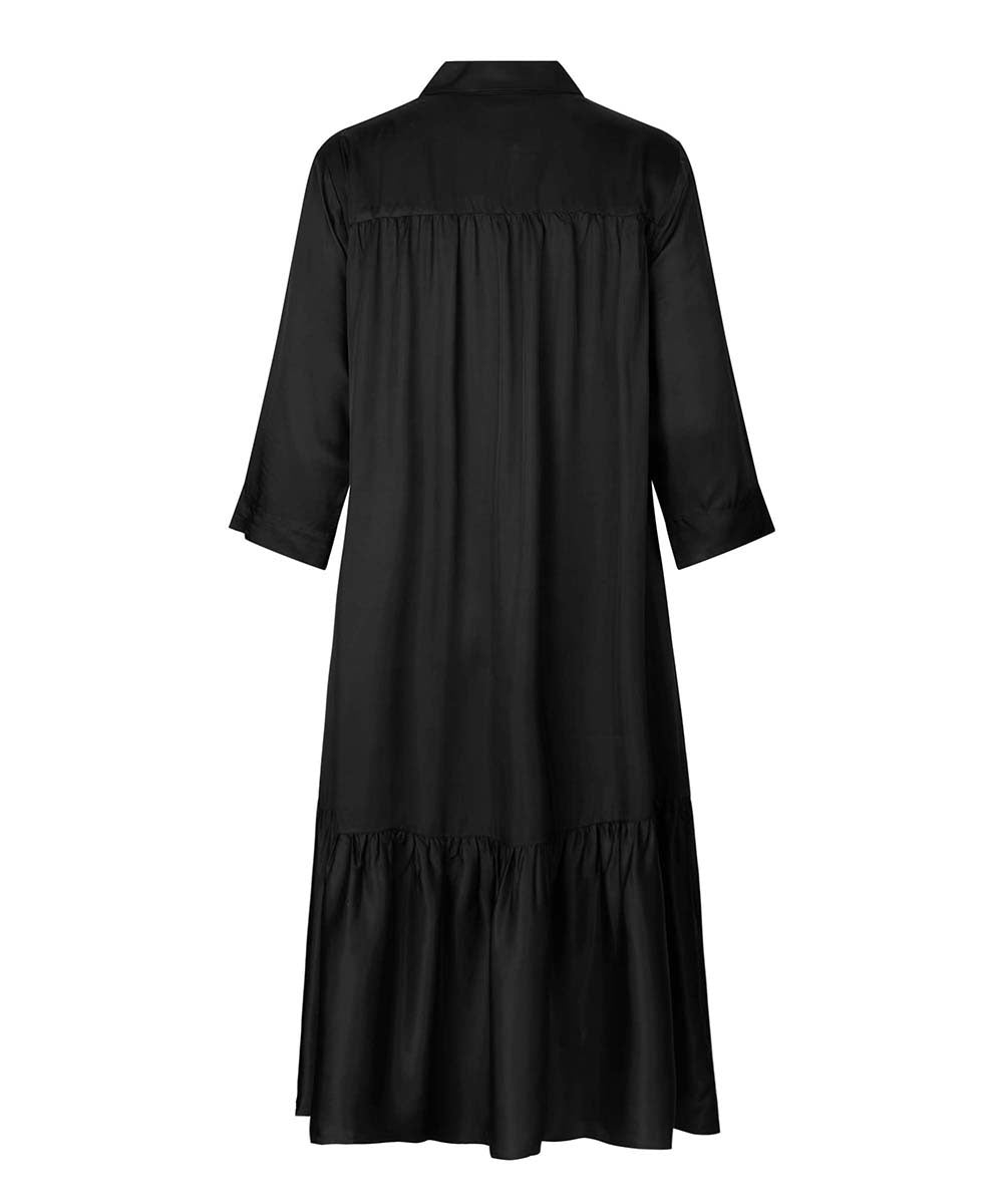 Isma Tiered Dress - Black Button Up Shirt Dress